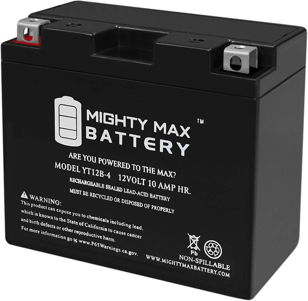 Mighty Max Battery YT12B-4-12 Volt 10 AH, 125 CCA, Rechargeable Maintenance Free SLA AGM Motorcycle Battery