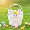 CubesLand Easter Bunny Basket Easter Buckets for Kids with Ear, Easter Egg Hunt Basket Bags Easter Gifts for Girls Baby Kids Children Pink White 9.8 x 7.8 x 7.8