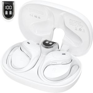 Wireless Earbuds Bluetooth Headphones Sport Ear Buds with 90Hrs Playback Earhook LED Display Charging Case IPX7 Waterproof Earbud Deep Bass Running Earphones for iOS Android (White)