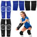 Sosation 2 Set Volleyball Knee Pads and Volleyball Arm (BLUE) Sleeves with Protection Pad Compression Forearm Wrist Guard with Thumb Hole Soft Breathable for Hitting Passing (Black, Blue)