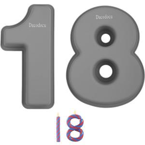 Ducodocu Silicone Number Cake Pan Large 3D Number Cake Mold Baking Forms Novel Cake Tins DIY Baking Mold for 2/20th Birthday Wedding Anniversary 10 inch Number of 1&8, Pack of 2 