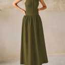 PRETTYGARDEN Maxi Dresses for Women 2026 Summer Casual Sleeveless Patchwork Flowy Vacation Sundress Knit Long Work Tank Dress (Army Green, Small)