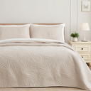 King Size Quilt Bedding Set, Lightweight Brich Beige Quilts King Size for All Seasons, Soft Microfiber Bedspreads Coverlets Bed Cover with Leaf Pattern, 3 Piece