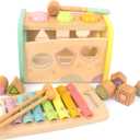 Hammering Pounding Toys Wooden Educational Toy Xylophone Shape Sorter, Birthday Gift for 1 2 3 Years Boys Girls Baby Toddler Kids Developmental Montessori Learning Toy (Yellow)