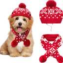2 Pcs Dog Costumes Hat Scarf Set Knit Reindeer Snowflake Print Dog Christmas Winter Hat Scarf Cute Warm Pet Costume Accessories for Dogs Cats (Medium, Red)