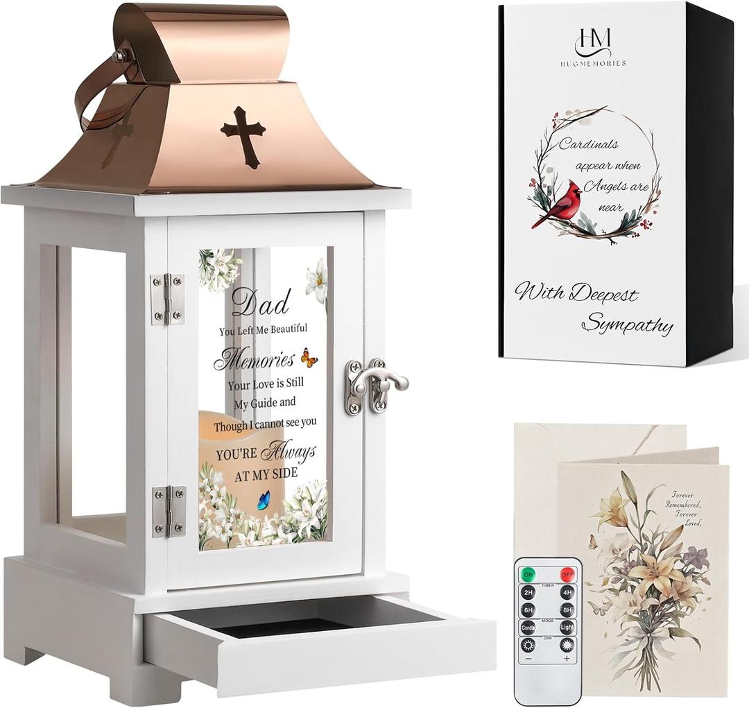 Memorial Lantern with Drawer for Keepsakes, Bereavement Sympathy Gifts for Loss of Father, Sympathy Lantern Funeral Gifts in Memory of Dad