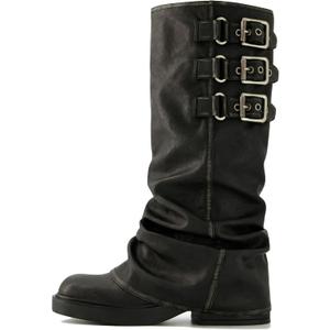 ClassicSter Fold Over Knee High Boots Slouch Boots for Women Chunky Goth Platform Boots,2 inch Heel Wide Calf Long Boots Square Toe Riding Boots (6, 101-black)