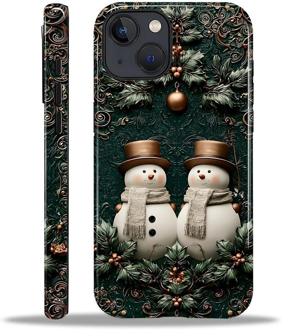 ZHEGAILIAN Case for iPhone 14 Plus,Durable Drop Protection Shockproof Silicone + Hard PC 2 in 1 Hybrid Protective Cover with Stylish Pattern Design - Christmas Snowman in Winter