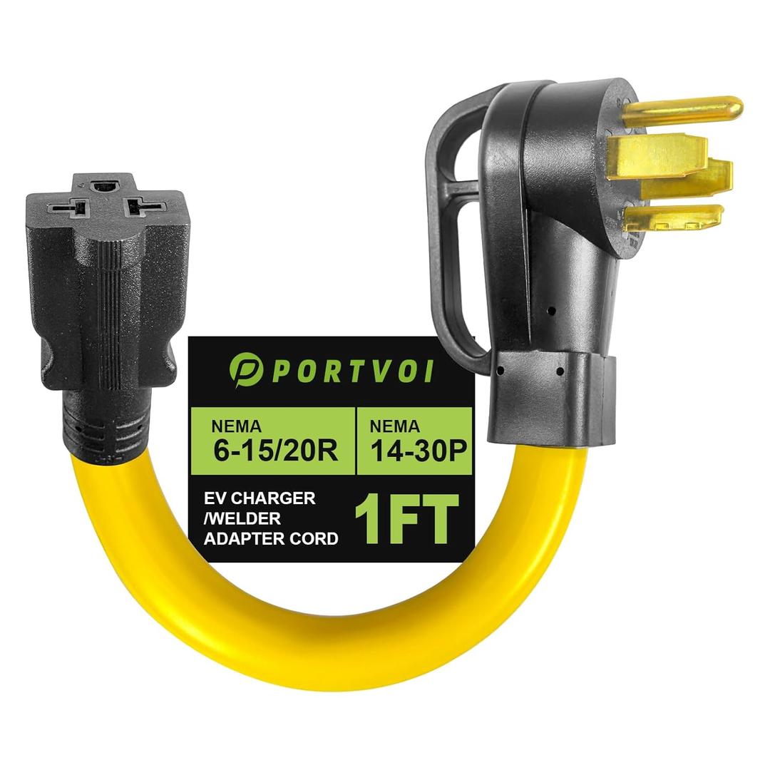 NEMA 14-30P to 6-20/15R & 5-20/15R Dryer Adapter Cord 30 Amp to EV Charger 20/15 Amp 250V Heavy Duty STW 10 AWG 1FT