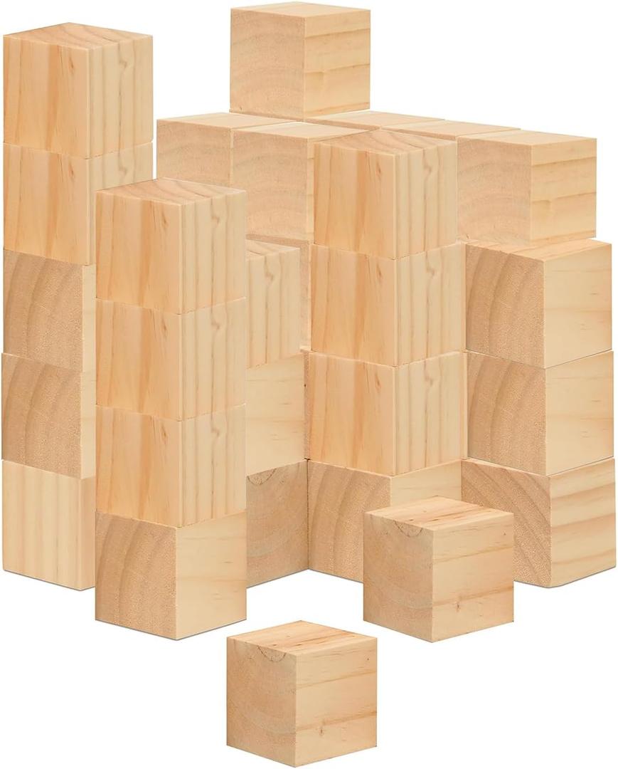 64 PCS Wooden Cubes 1 Inch Unfinished Wooden Blocks Natural Solid Wood Square Blocks for Puzzle Making Carving Crafts and DIY Projects Home Decor