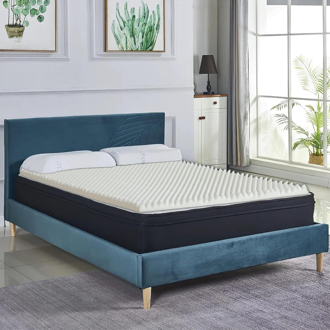 Greaton, Convoluted High Density Foam Mattress Topper, CertiPUR-US Certified for Superior Comfort and Support, Queen, White