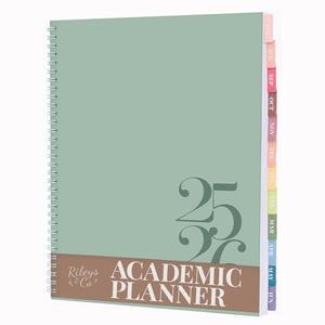 Rileys Academic Planner 2025-2026, Daily, Weekly & Monthly Planner, July 2025 - June 2026, Student Notes Pages, Twin-Wire Binding, Weekly Agenda for School & Work (8.5 x 11-Inches, Green, Classic)