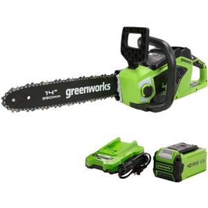 Greenworks 40V 14" Chainsaw, 2.5Ah USB Battery and Charger Included (14" (2.5Ah))