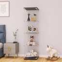 LFT HUIMEI2Y Glass Display Cabinet 4-Shelf with Door and Lock, Curio Cabinets Upgraded Quick-Install Style Tempered Glass Floor Standing Bookshelf for Bedroom, Living Room 65x 17x 14 Black