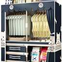 Large Portable Armoire Wardrobe Closet with 4 Hanging Rods and Lockers,Metal Storage Wardrobe Clothes Rack with Dust Cover for Clothes,16.7 in Wide,Bedroom,Gray (Navy Blue, 33.5 in)