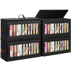 DVD Storage Box - 4 Pack DVD Case Holder with Zip Lid, Media Storage Case for DVDs, CDs, Video Game Disks,Blu Ray Disc,DVD Organizer with Clear Window for Easy Access To Your Collection