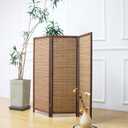 3 Panel Short Room Divider Screen,Brown Freestanding Partition,Small Bamboo Panel Divider for Room Seperation,3.95 FT Tall