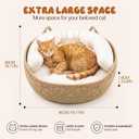 Briwooody 18" Extra Large Wicker Cat Bed with Cushion & Cooling Mat, Natural Woven Cat Basket Straw & Cattail Leaf Handmade Boho Pet House Breathable Summer Kitten Nest for Cats Small Dogs