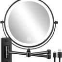 DECLUTTR Rechargeable Wall Mounted Lighted Makeup Mirror, 8 inch 10X Magnifying Mirror with 3 Color Lights, Dimmable Touch Screen Makeup Mirror with Lights for Bathroom, Black
