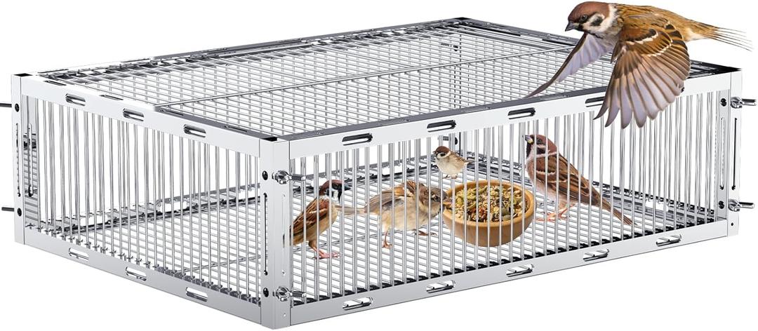 Bird Trap Cage with Escape-Proof, Bird Traps for Small Birds Live, Sparrow Trap, Portable, Easy Assembly, and Unharmful.Made of lron with Anti-Rust Paint A3 (16.6"L x 12.0"W x 4.72"H)