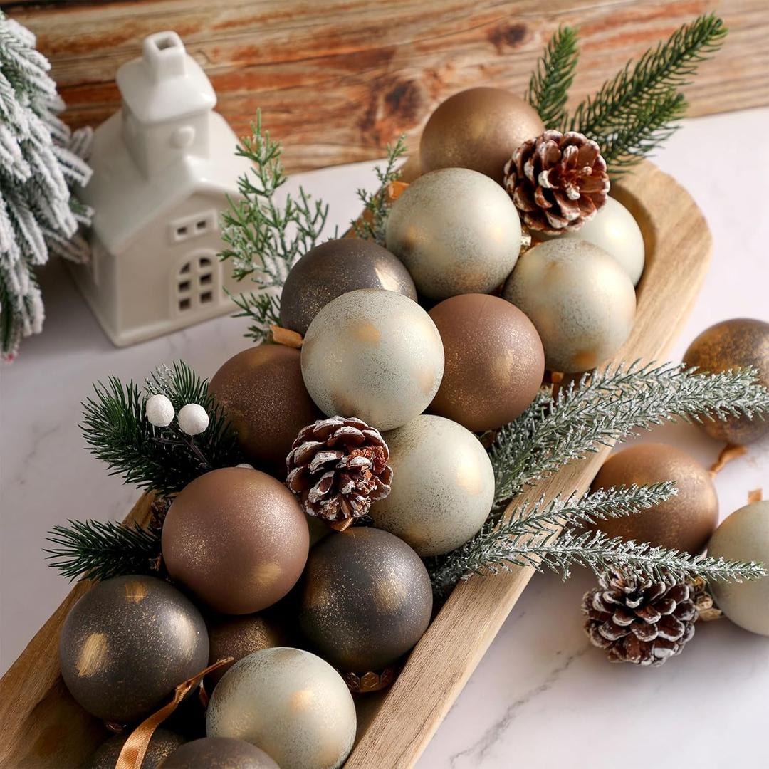 Yunlly 12 Pcs Textured Christmas Ball Ornaments 2.36'' Neutral Christmas Tree Decor Modern Vintage Brown Hanging Decor Shatterproof Home Ornaments for Rustic Large Farmhouse (Earth Color)