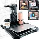 Car Back Seat Tray Table - Stable Foldable Auto Backseat Food Trays Desk for Rear Passenger Road Trip Eating & Work, Multifunctional Adjustable Travel Tray with Phone Drink Holder for Laptop iPad