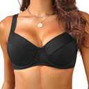 Women's Underwire Push Up Bikini Top - Ribbed Swim Bra 2025 Large Bust Bathing Suit Tops Black L