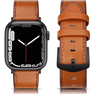 EDIMENS Leather Bands Compatible with Apple Watch 49mm 45mm 42mm 44mm Band Men Women, Vintage Genuine Leather Wristband Replacement Band Compatible for Apple Watch iwatch Series 9 8 7 6 5 4 3 2 1 SE2 (London Tan)