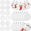 24 Pcs 3.9 Inch Christmas Blank White Ball Ornaments,12 Set Plastic DIY White Ornaments,Christmas Flat Disc Hanging Decors with 12 Hollow templates for Crafts,Parties Xmas Tree