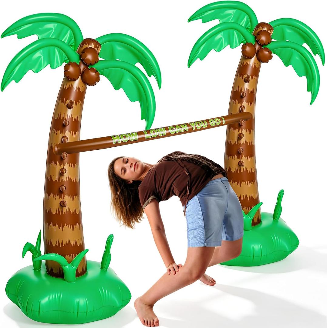 75 Inch Hawaiian Inflatable Limbo Party Game Set Palm Tree Limbo Outdoor Toys Tropical Theme Fun Pole for Summer Outdoor Beach Pool Birthday Party Activities