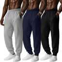 Evervibe 3 Pack Men's Big and Tall Joggers Baggy Sweatpants Casual Lounge Workout Athletic Plus Size Pant with Pockets (4X-Large, Black, Navy Blue, Light Gray)