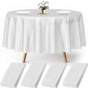 Prestee Plastic Round Tablecloths 84 Inches, 24 Pack White Disposable Table Cloths for Parties, Waterproof and Stain-Resistant Round Table Covers for Weddings, Holidays, Events, and Fine Dining