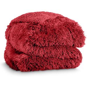Shaggy Faux Fur Sherpa Blanket - Super Soft, Fuzzy, Fluffy - Reversible Cozy Warm Blanket for Couch, Sofa, Chair, Bed - Luxury Home Decor (Throw/Travel, Red)