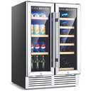 RVB-001, Dual Zone 19 Bottles and 57 Cans Cooler, Under Counter Lock, Built-In Freestanding Fridge for Beer Soda Drink 24 Inch Wine and Beverage Refrigerator, Black ,A Little Bit Different Item