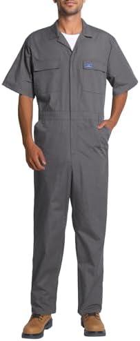 HISEA Coveralls for Men Short Sleeve, Mens Lightweight Mechanic Work Jumpsuit with Pockets, Stain & Wrinkle Resistant, Medium