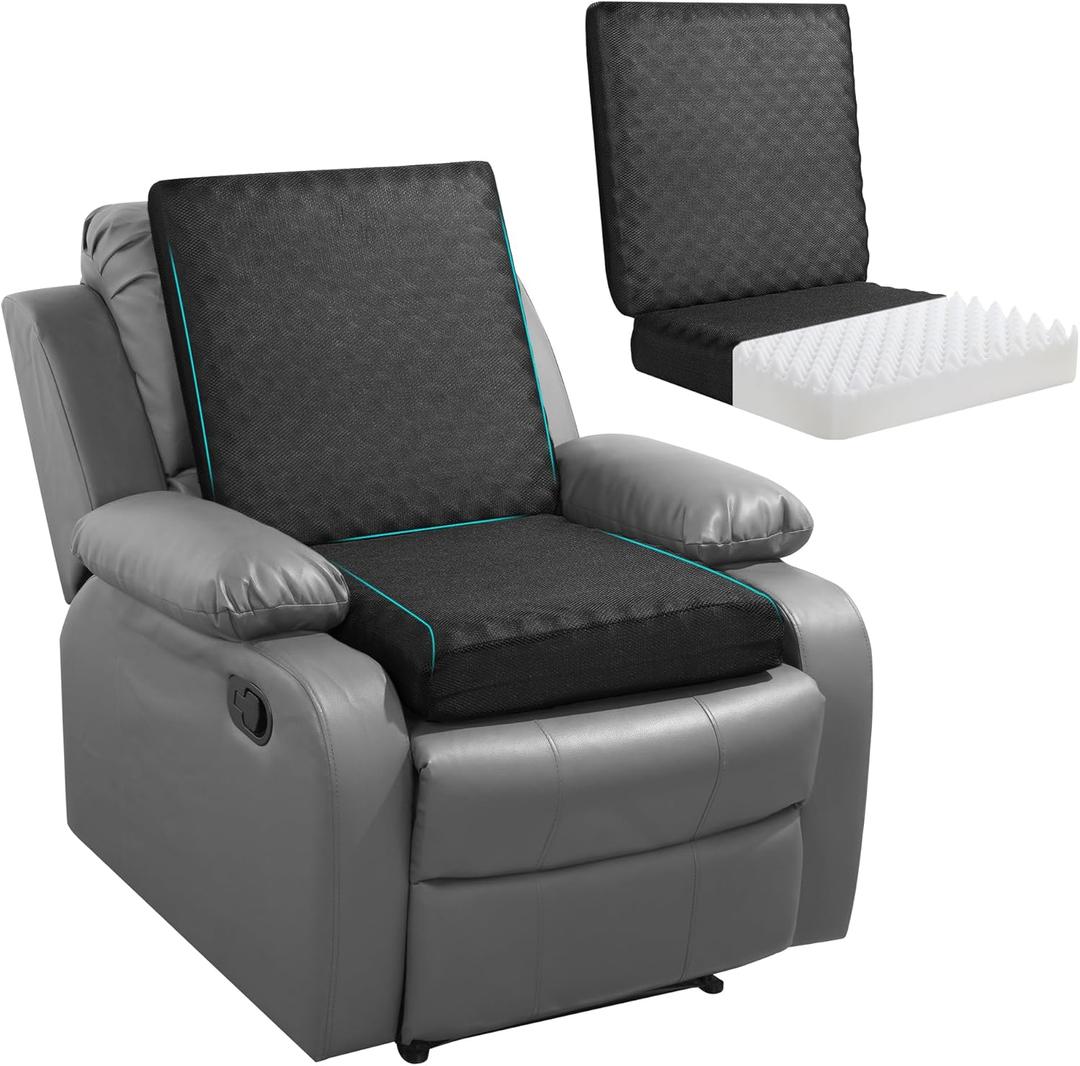 BALAPET Recliner Cushions for Long Sitting, Egg Crate Foam Recliner Cushion for Elderly Reduces Muscle Fatigue and Provides Air Flow, Extra Large Non-Slip Seat Cushion with Back Support(20*20*4in) (Black)