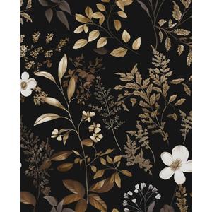 Black Floral Wallpaper Peel and Stick Boho Wallpapers 17.5" x 118" Gold Leaf Contact Paper for Cabinets Waterproof Self Adhesive Removable Wall Paper for Kitchen Table Countertop Walls