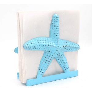 Nautical Starfish Lunch Dinner Metal Napkin Holder Kitchen Beverage Cocktail Ocean Coastal Napkin Holder By The Metal Magician (Distressed Blue)