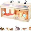Wooden Chicken Brooder Box Baby Chick Starter Kit with Chick Waterer Feeder Chick Perch Thermometer and Heat Lamp Set,Brooder Box for Chicks Duck Quail Hamsters and Lizards