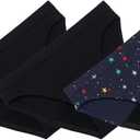 Thinx Teens Period Underwear, Bikini-Style Panties, Holds Up to 12 Regular Tampons, Leakproof, Reusable (13-14 Years, Black/Stars)