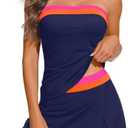Yonique Women Bandeau Tankini with Skirt - Two Piece Strapless Bathing Suits Color Block Tummy Control 2026 Swimsuit XL