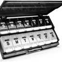 Extra Large Weekly Pill Organizer 2 Times a Day - Remtise Am/Pm Daily Pill Case Medicine Organizer, Push Button 7 Day Pill Box for Pills/Vitamin/Cod Liver Oil/Supplements (Black & White)