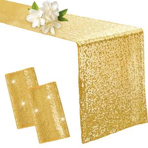Aormenzy 2 Pack Gold Sequin Table Runner 12" x 72", Glitter Sparkle Sequin Runners for Birthday Party Wedding Banquet & Baby Shower, Party Table Decorations Supplies