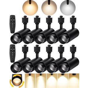 Zoomable LED Track Lighting Heads,2700K-6500K Stepless Dimming H Type Dimmable Rail Ceiling Track Lights Fixtures for Kitchen,Flicker Free 15° to 60° CRI90 12W 1200LM,Black 10 Pack