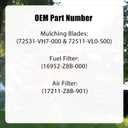 72531-VH7-000 & 72511-VL0-S00 Mulching Blades Kit Compatible with Honda HRR216 HRX217 HRN216, Complete Maintenance Kit with Air Filter Spark Plug Oil Filter Tool