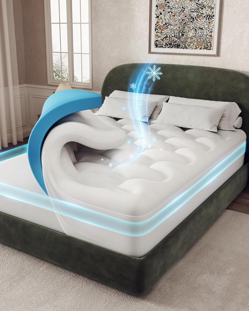 OhGeni 4 inch Dual Layer King Mattress Topper, 2 inch Gel Memory Foam, 2 inch Down Alternative Pillow Top Pad, Mattresses Cover for Bed, Medium Support, Fits 6”-19” Deep Pocket, White