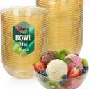 bUCLA 50Pack Gold Glitter Plastic Serving Bowls - 24oz Gold Disposable Dessert/Salad/Soup/Salad/Fruit/Cereal Bowls for Wedding & Party