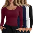 4 Pack Women's Underscrub T-Shirts, Long Sleeve 65% Cotton Tees Slim Fit Scrub Tops Scoop Neck Basic Layer Shirts (L)