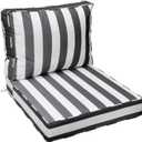 AAAAAcessories Outdoor Deep Seat Cushions with Double Welted Pillow, Waterproof, Fade-Resistant Patio Furniture Replacement Cushions, 24" x 24" x 5" + 24" x 19", Gray Cabana Stripe