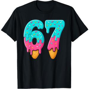 67 Ice Cream Drip Meme Funny Six Seven Gen Alpha Slang T-Shirt, S